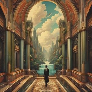 Mystical Archway Art Print in Blue and Brown